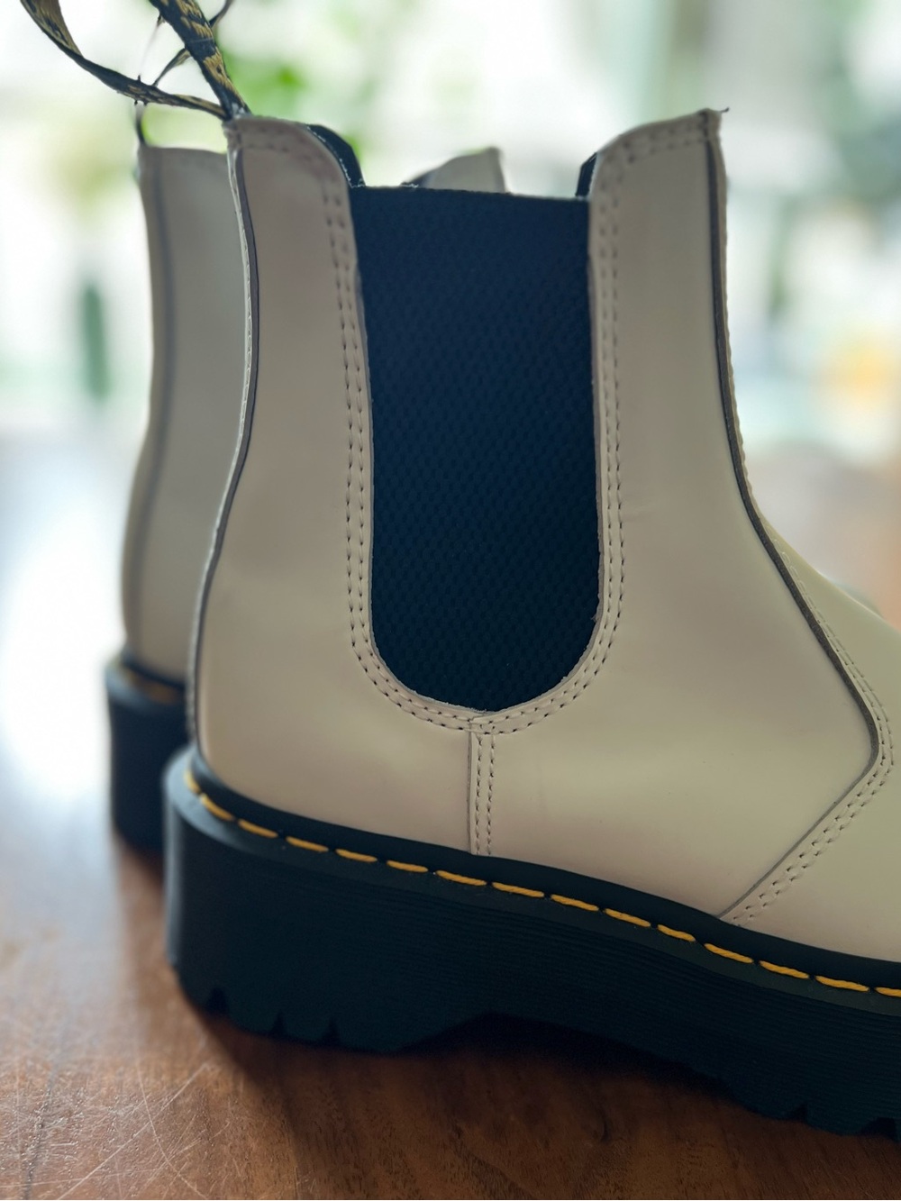 Dr. Martens 2976 Quad - White Leather Chukka Boots with Yellow Stitching